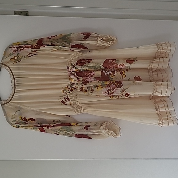 Vintage and Rare Anna Sui 100% Silk Ivory Floral Dress - Picture 9 of 10